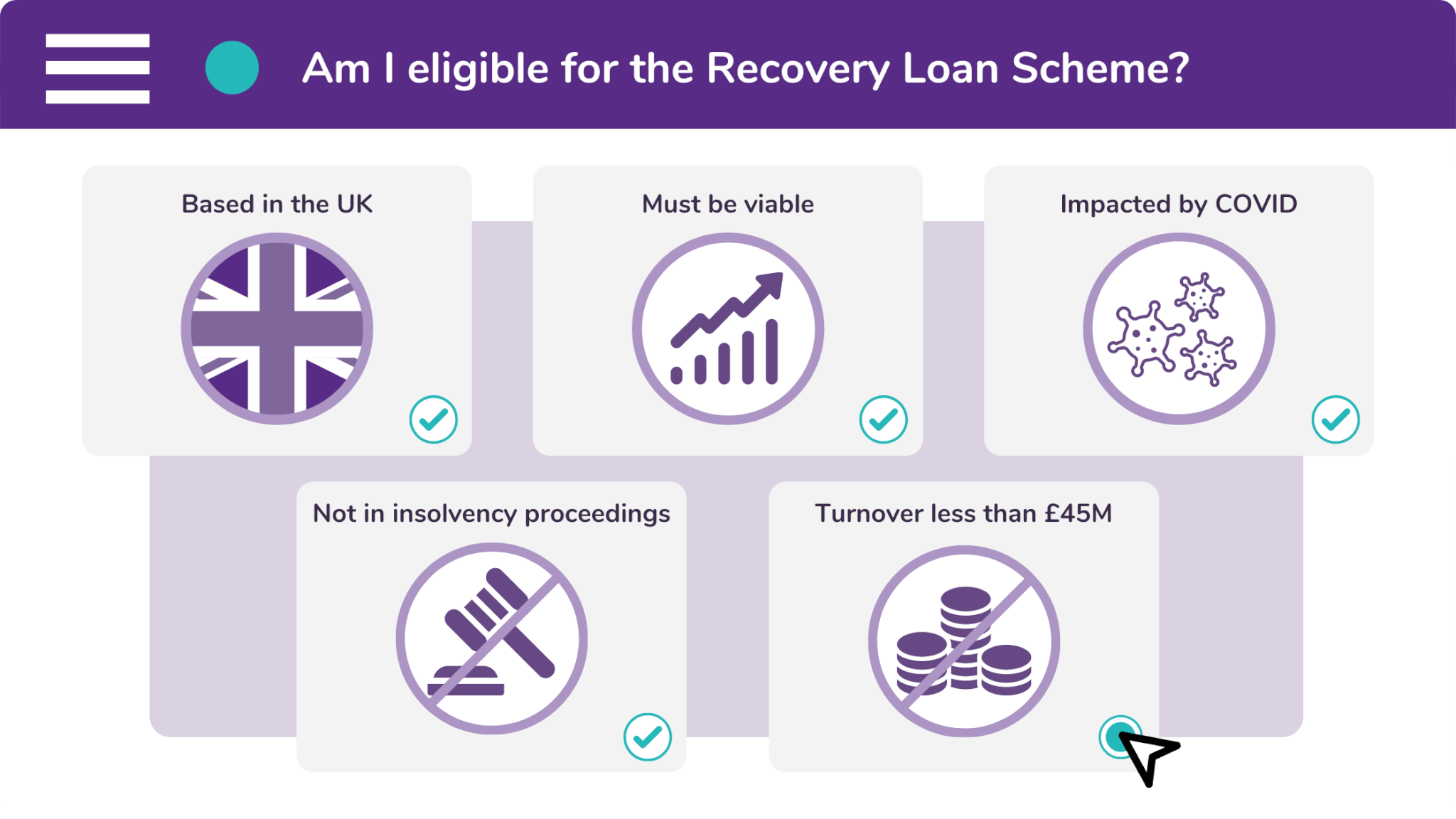 There are five criteria which you must meet to be considered for the Recovery Loan Scheme.