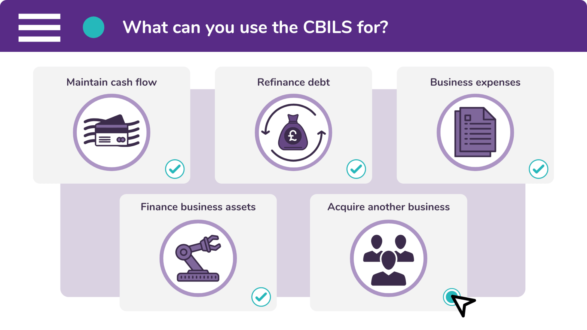 You can use the CBILS for any business purpose, but we recommend using it for five things.